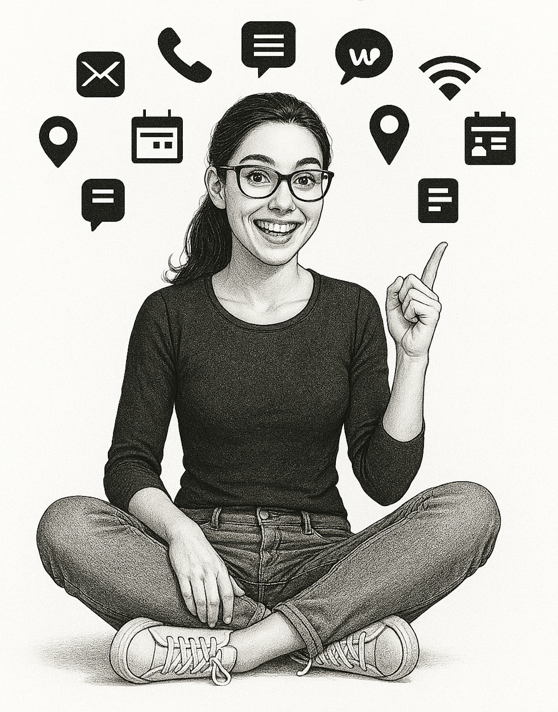 Icons representing supported actions like phone, email, SMS, Wi‑Fi, map, calendar, contact
